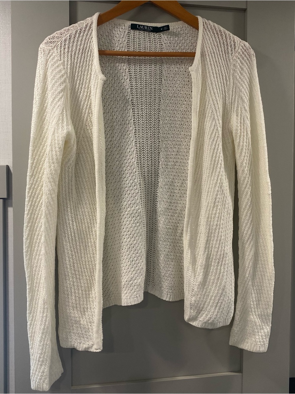 Lauren Ralph Lauren Open-Front Cream Knit Cardigan